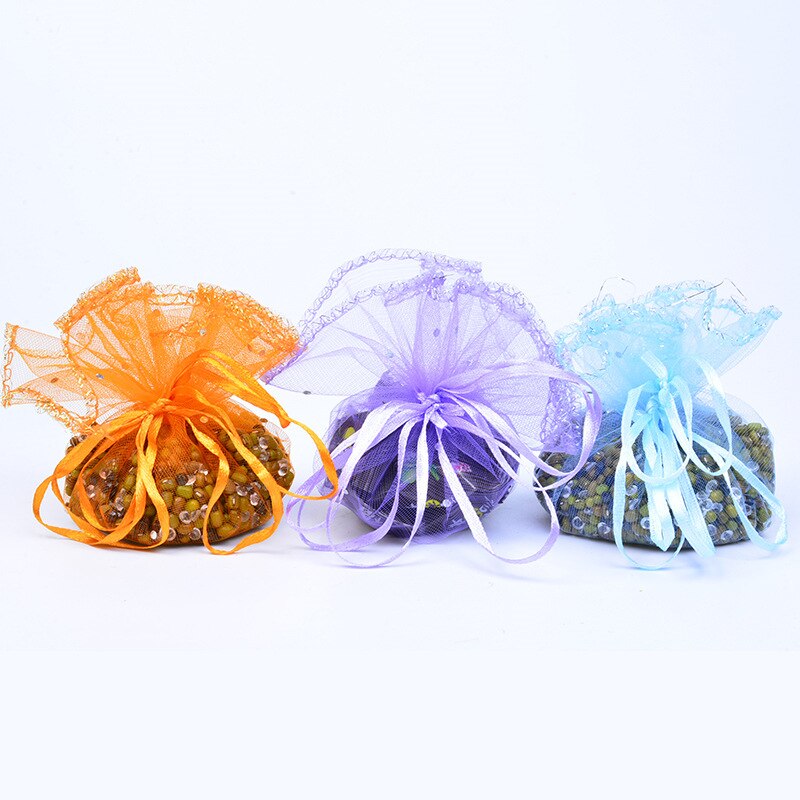100pcs/lot 25cm Round Drawstring Organza Bags Christmas Chocolate Candy Bag Wedding Party Packaging Pouches 12 Colours
