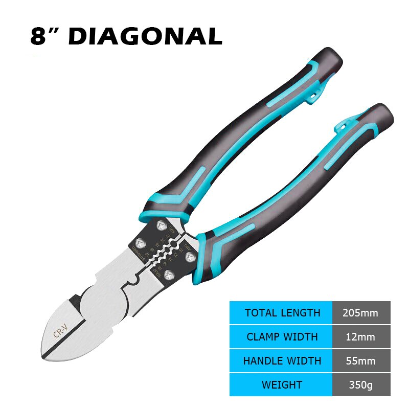 REIZ Wire Stripping Pliers 7 8 Inch Cutter Crimping Tool Long Nose Diagonal Multitool Cable Cutting Stripping Repair Hand Tools: 8 Diagonal