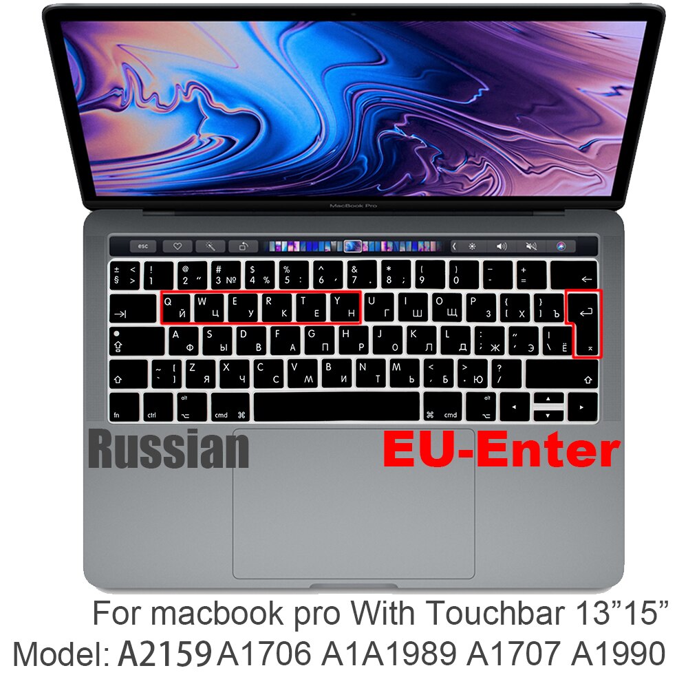 Russische Siliconen Toetsenbord Cover Beschermer Voor Macbook Air13/12 /15/16pro Touchbar A1706/A1466A1708/A1990/A1398/A2289/A1932/A2141: EU pro13 15touchbar