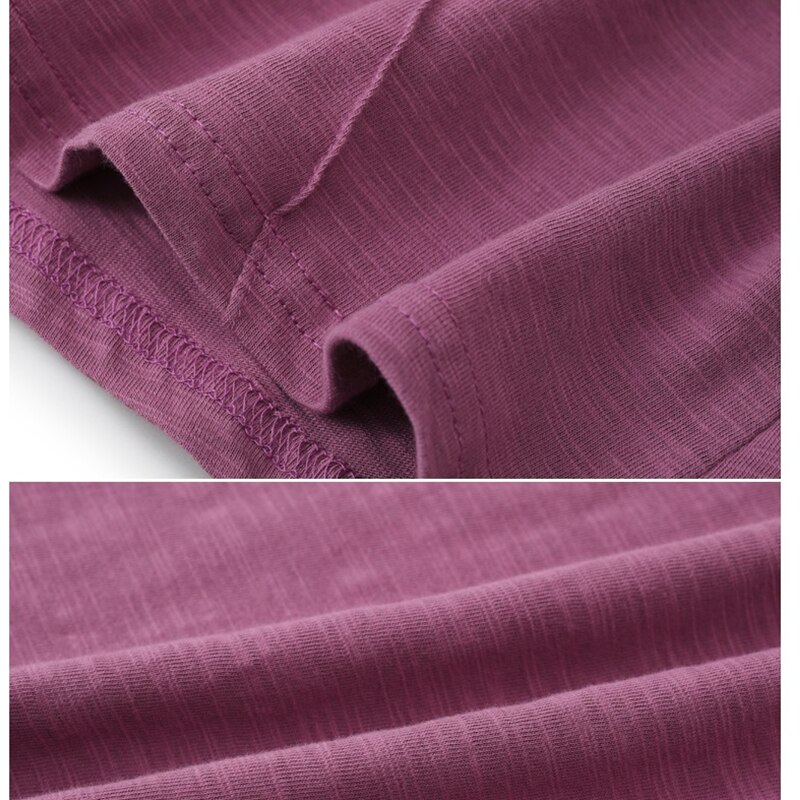 Camiseta acanalada de algodón de bambú para mujer, blusa morada Simple holgada con cuello redondo, Top verde de manga larga para mujer 2022