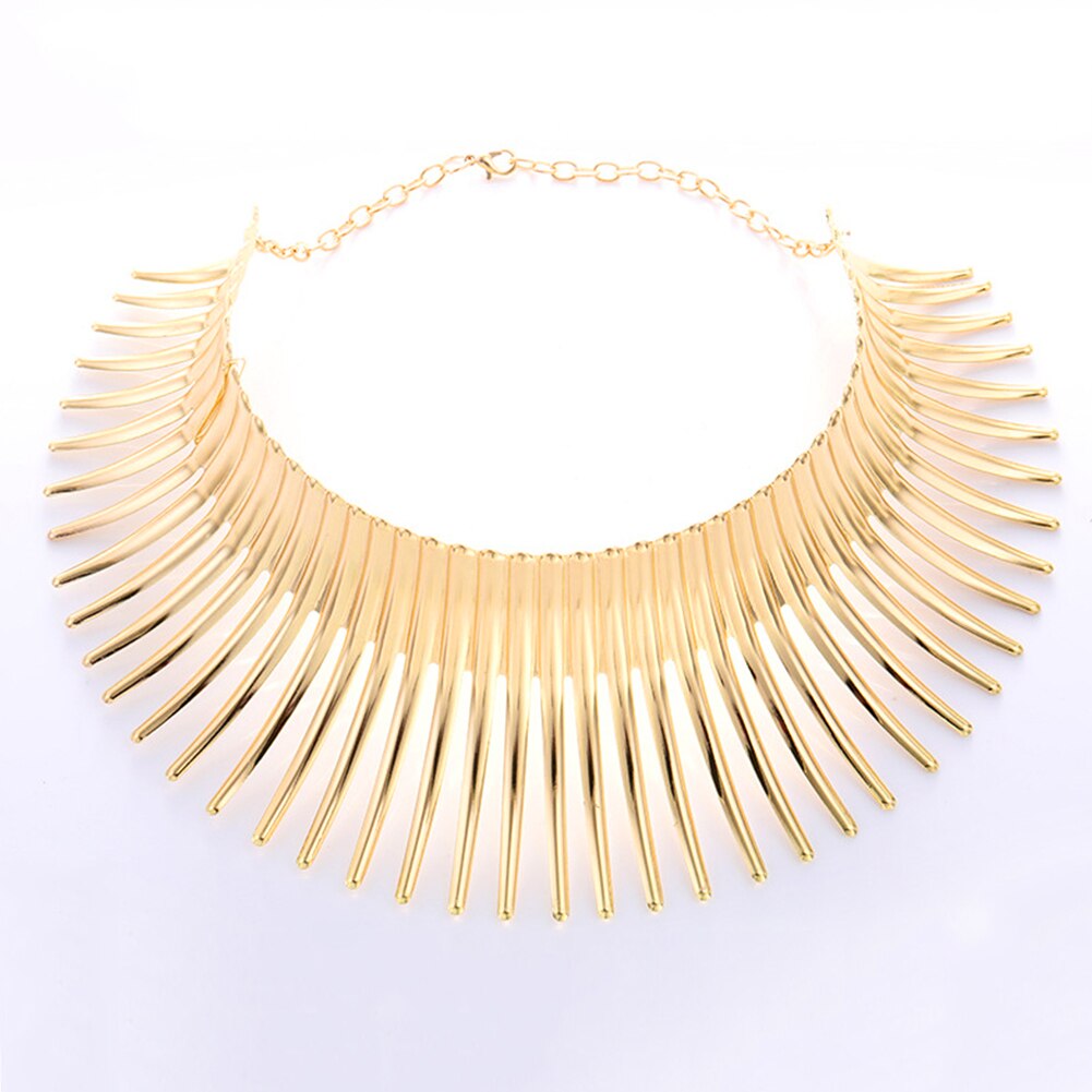 Women Strip Canine Shape Fringe Choker Statement Bib Necklace Jewelry Chic
