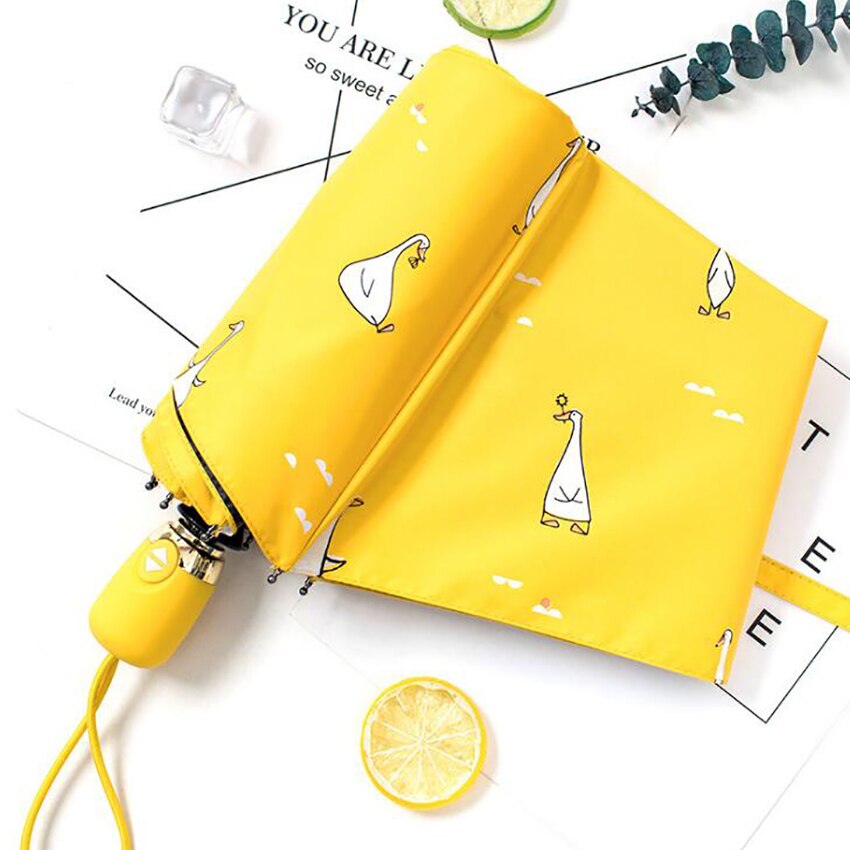 Yellow Cartoon Little Duck Travle Umbrella Auto Open & Close Portable Folding Sun Rain Umbrella Windproof Parasol for Adults Kid