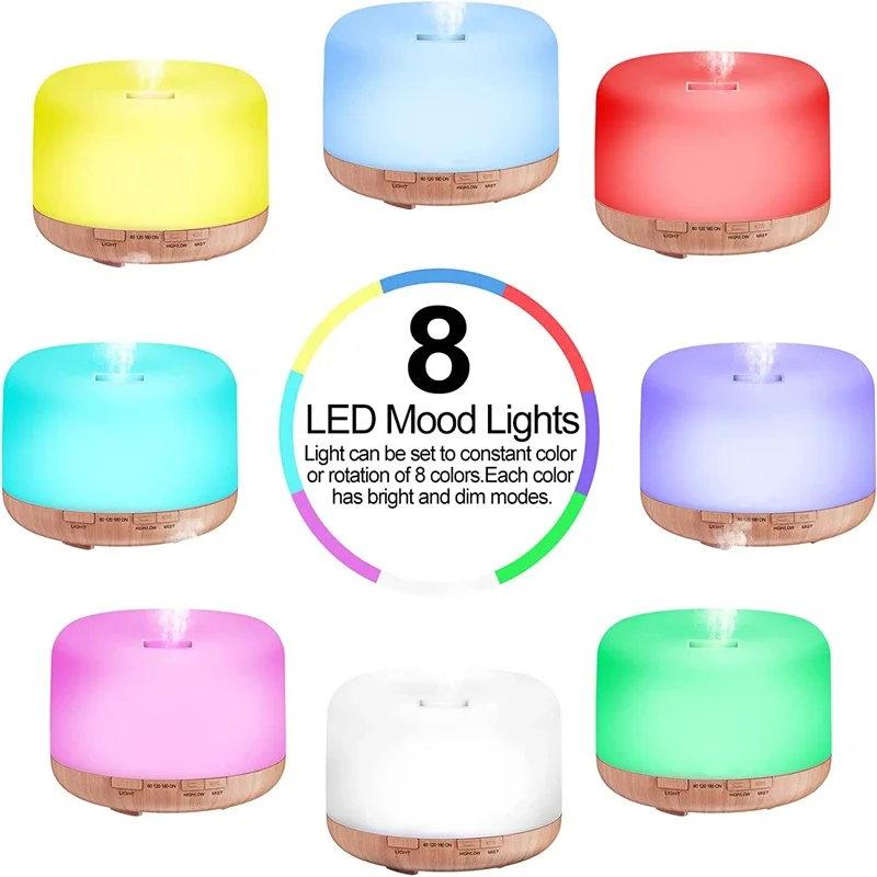 Difusor de Aroma de grano de madera de tamaño Mini, humidificador de aceite esencial Usb con luces nocturnas coloridas, máquina humidificador de aire de 500ml para el hogar