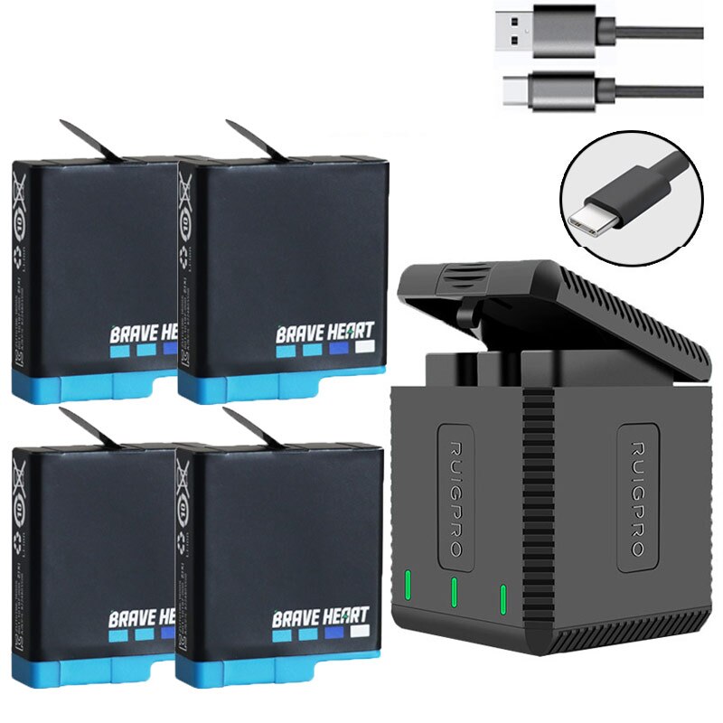Go Pro Hero 8 Hero 7 Hero8 Zwart Batterij Of Triple Oplader Voor Gopro Hero 8 Camera Batterij Volledige Decode: charger and 4battery