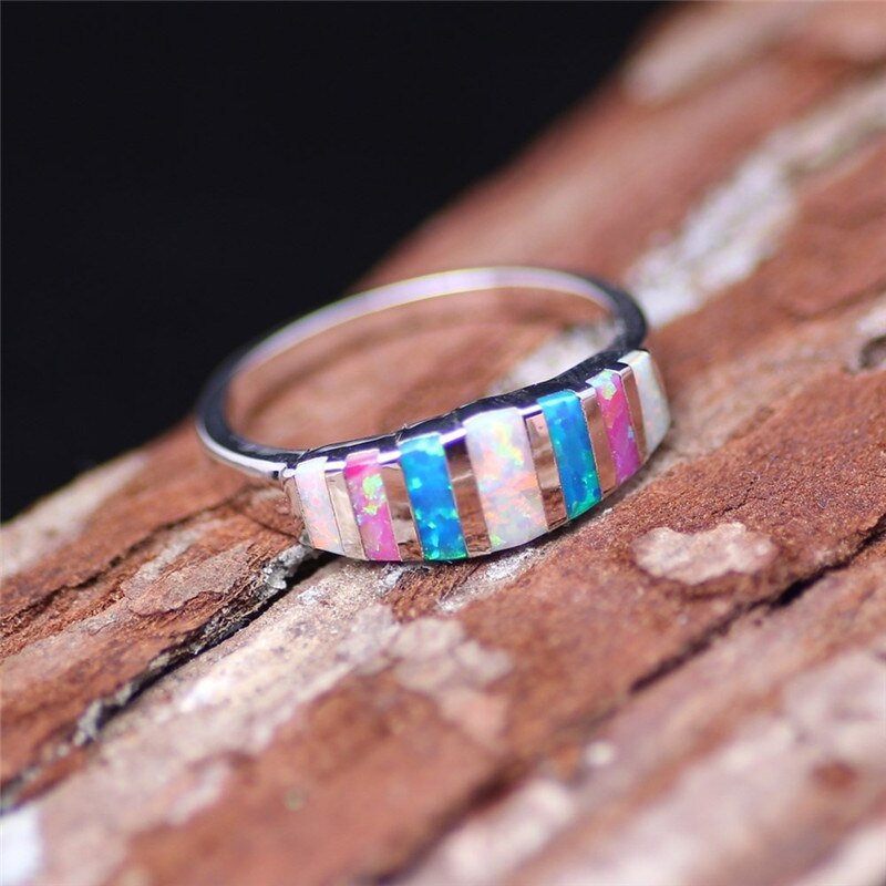 Neue Regenbogen Opale Hochzeit Ringe Für Frauen Blau Opal Ring Engagement Silbrig Schmuck Ringe Für Frauen Hochzeit Ring Für Damen