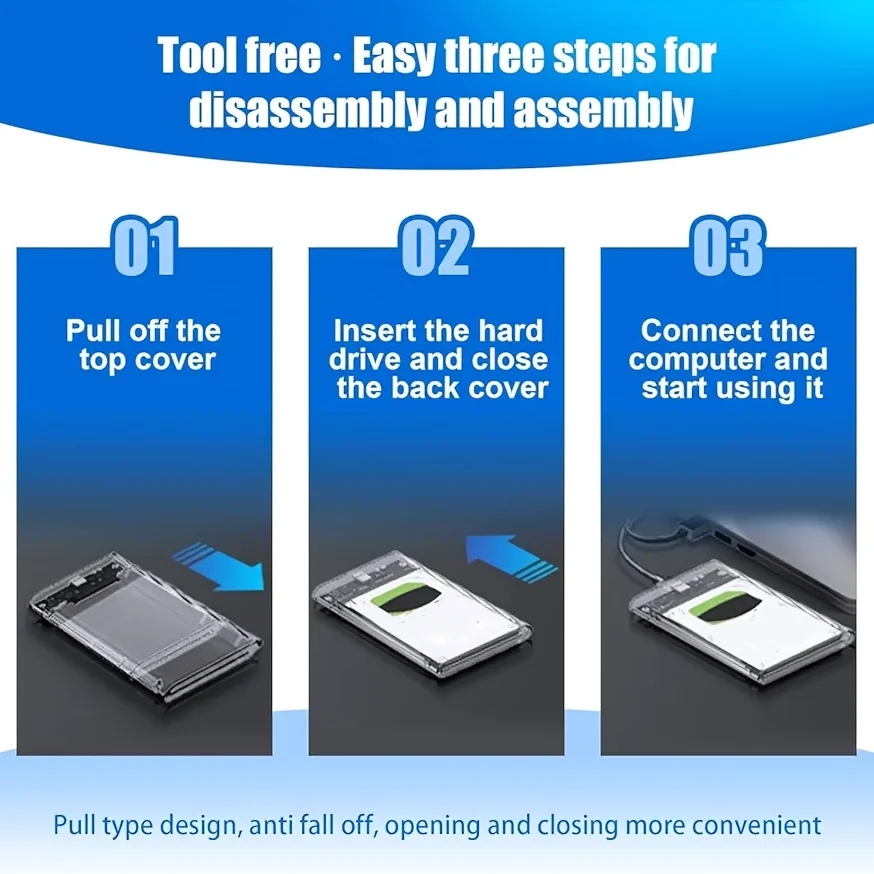 Transparent External Hard Drive Case 2.5 Inch HDD SSD Case Micro-B To USB3.1 4TB Drive Housing Compatible UASP SATA III Laptop