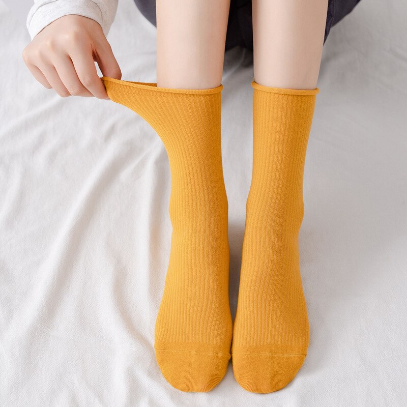 Chaussettes fluorescentes colorées pour femmes, amples, couleur d&#39;hiver, chaudes, confortables, tricotées, chaussettes longues en coton, confortables à rayures