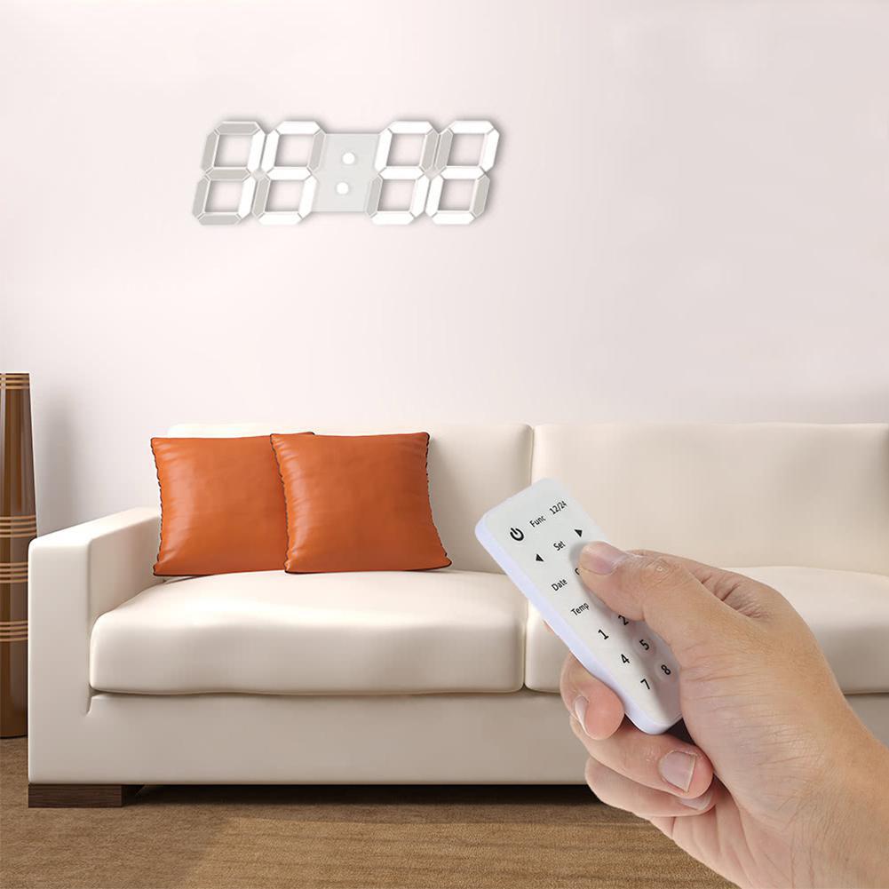 LanLan 3D White Digital Wall Clock with Remote Control European Regulation
