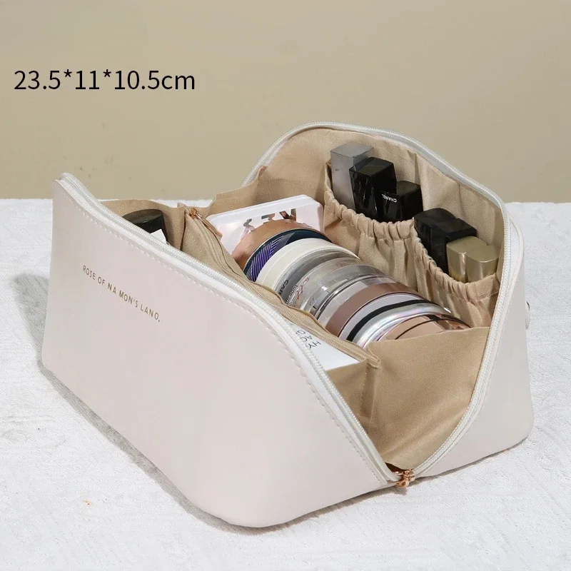 Neceser de viaje para mujer, caja de cosméticos impermeable de PU, organizador de maquillaje de gran capacidad, bolsa de de artículos de tocador para el día de la madre: Beige