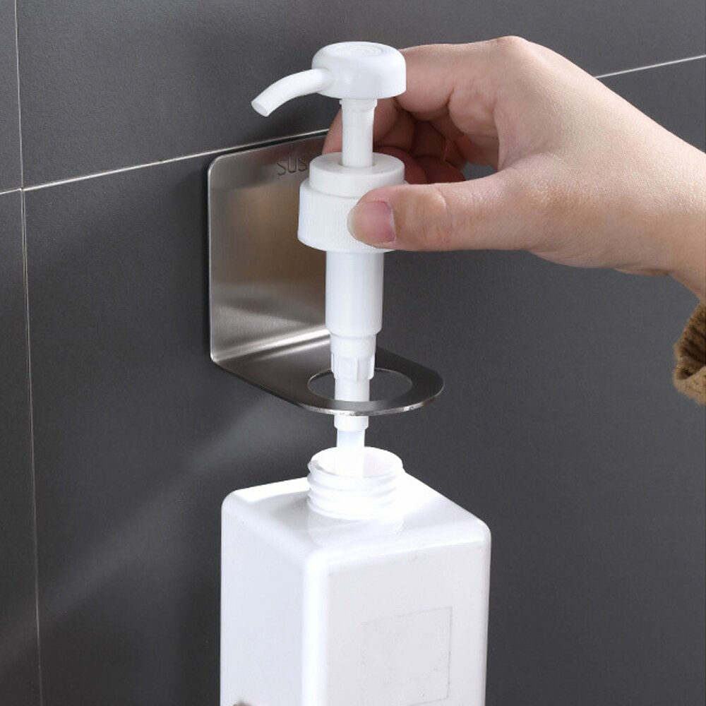 Punch-Free Stainless Steel Wall Mount Soap Shower Dispenser Bottle Holder Hook Hanging Hanger Rack Bathroom Home Organizer