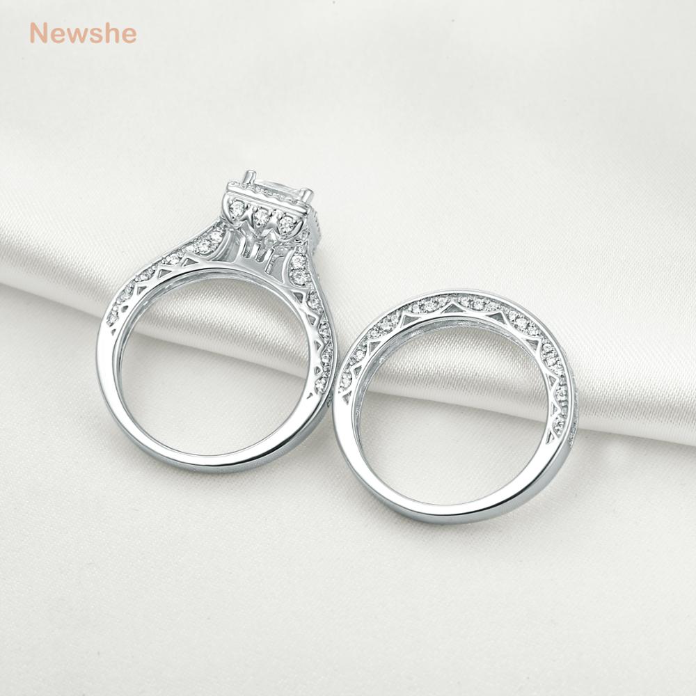 Newshe 2Pcs Echtes 925 Sterling Silber Hochzeit Ring Set Klassische Schmuck 1,5 Ct Prinzessin Cut AAAAA CZ Engagement Ringe für Frauen