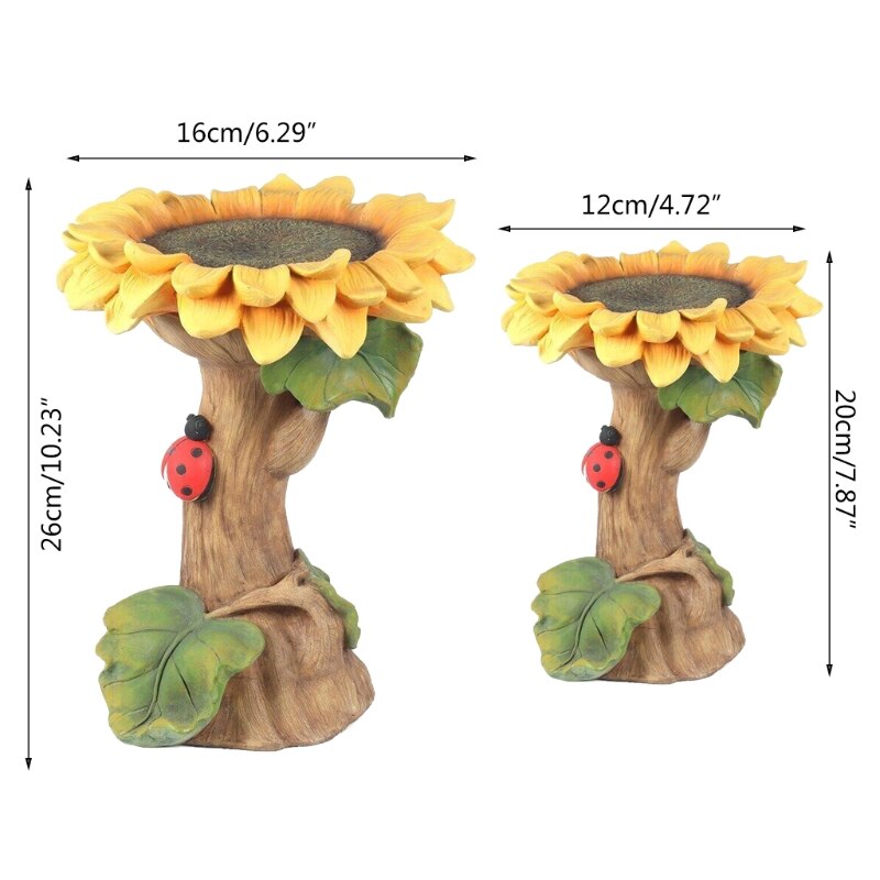 Exquisite Simulation Bird Feeder Bath Sunflower Ornaments, Resin Hand-crafted Ornaments for Garden Decoration