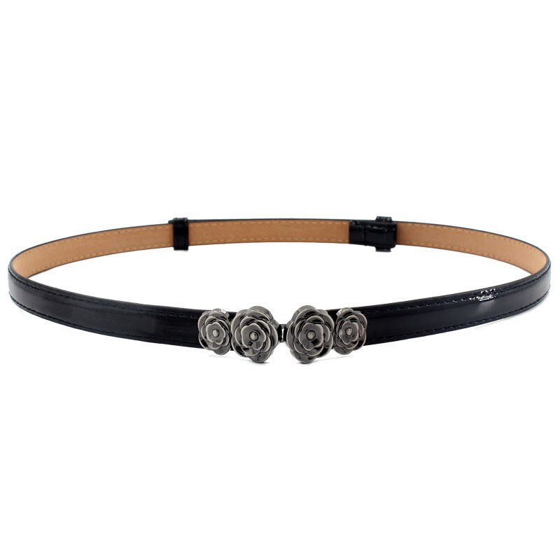 Ceinture fine ajustable en cuir PU pour femmes, vêtement pour robe, sangle de taille fine, bouton en métal, Pasek Damski: style 4 - black