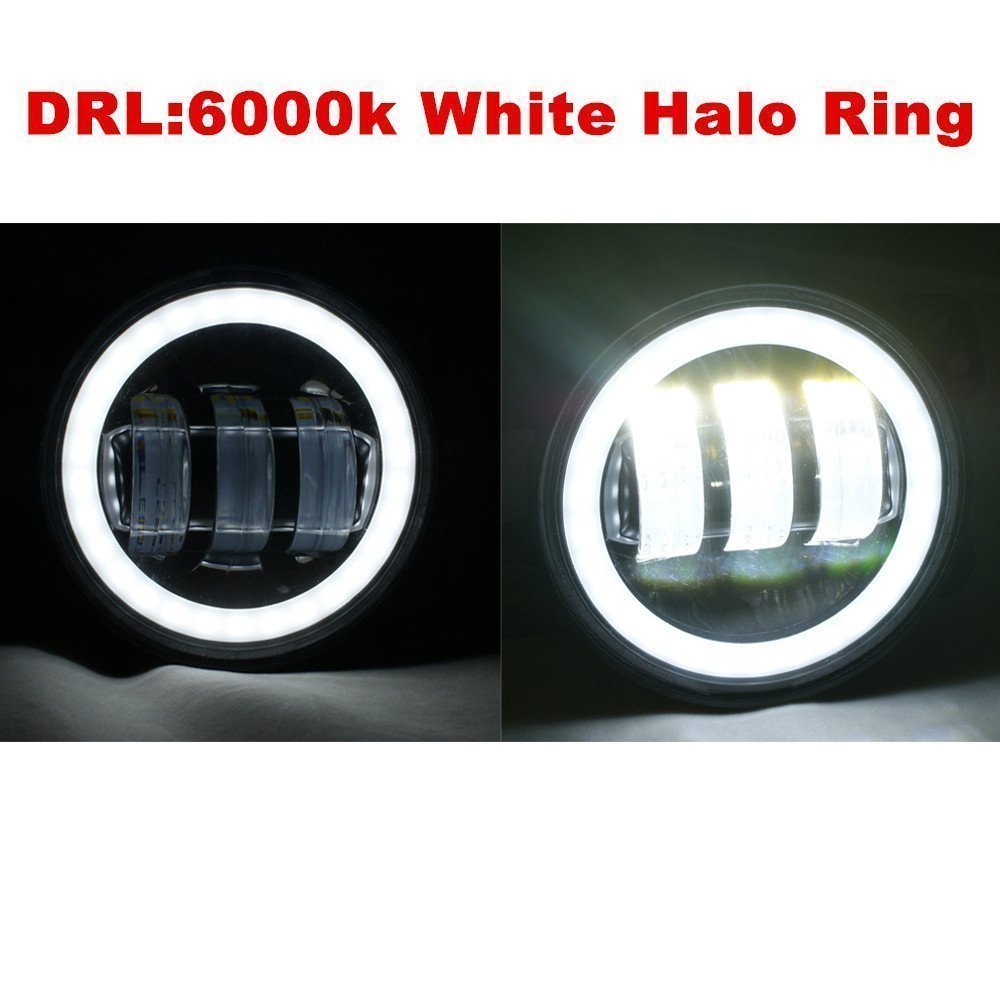 2PCS 4Inch Round Led Fog Lights 30W 6000K White Halo Ring DRL Off Road Fog Lamps For Jeep Wrangler JK TJ LJ Dodge Journey