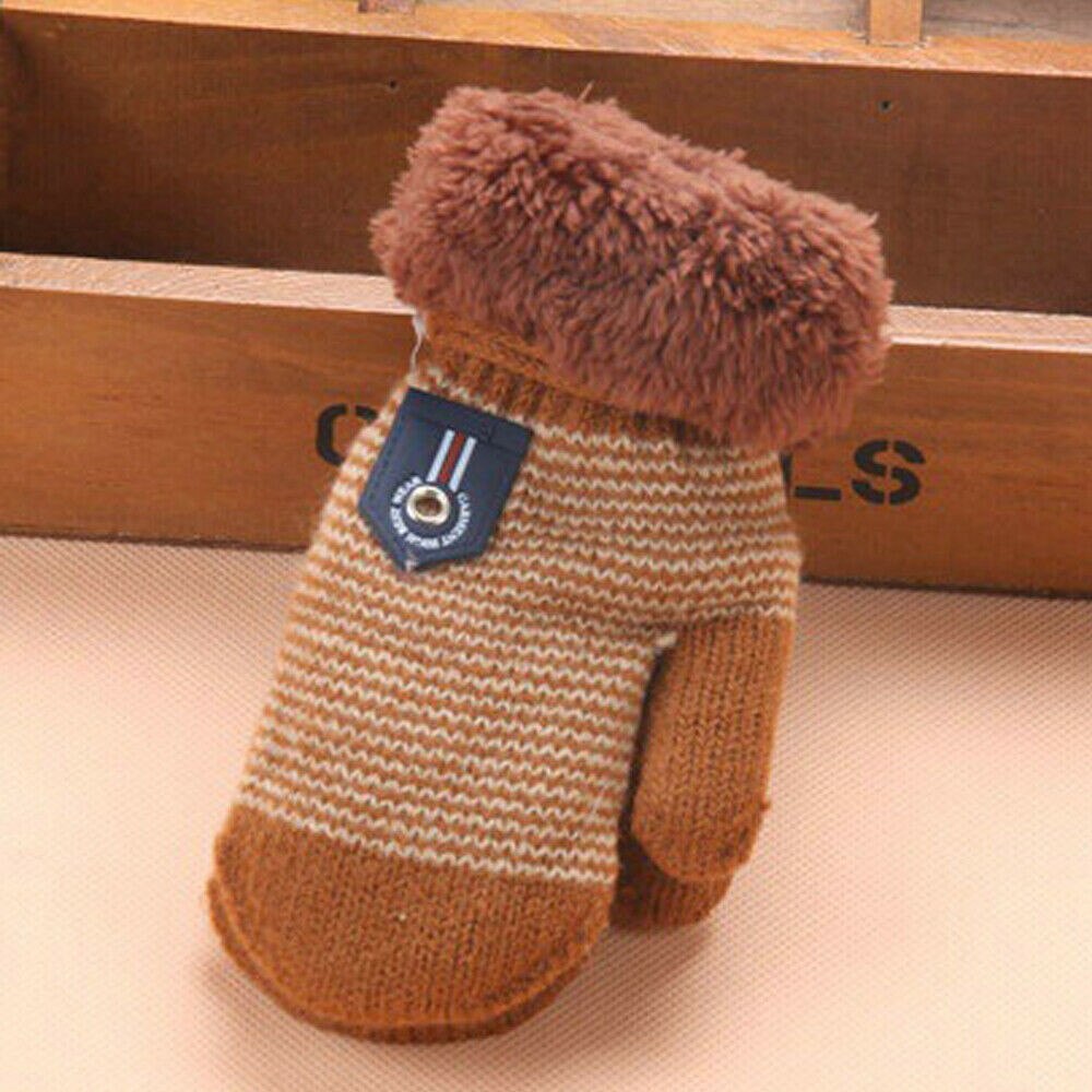 Kids Baby Girls Boys Gloves Childrens Magic Winter Warm Plush Soft Gloves Knited Striped Kids Baby Golves 1Pairs 6Month-3Years: Coffee