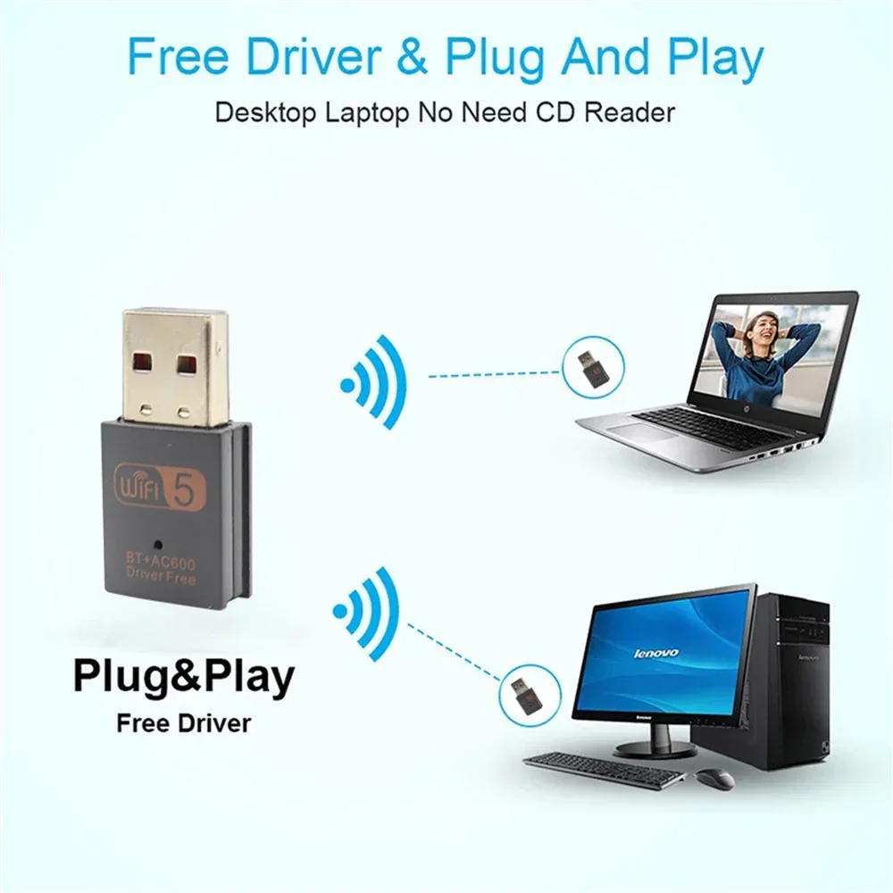 600Mbps USB WiFi Dual Band 2.4/5.8Ghz Wireless External Receiver Bluetooth Adapter Mini WiFi Dongle RTL8821CU for PC/Laptop