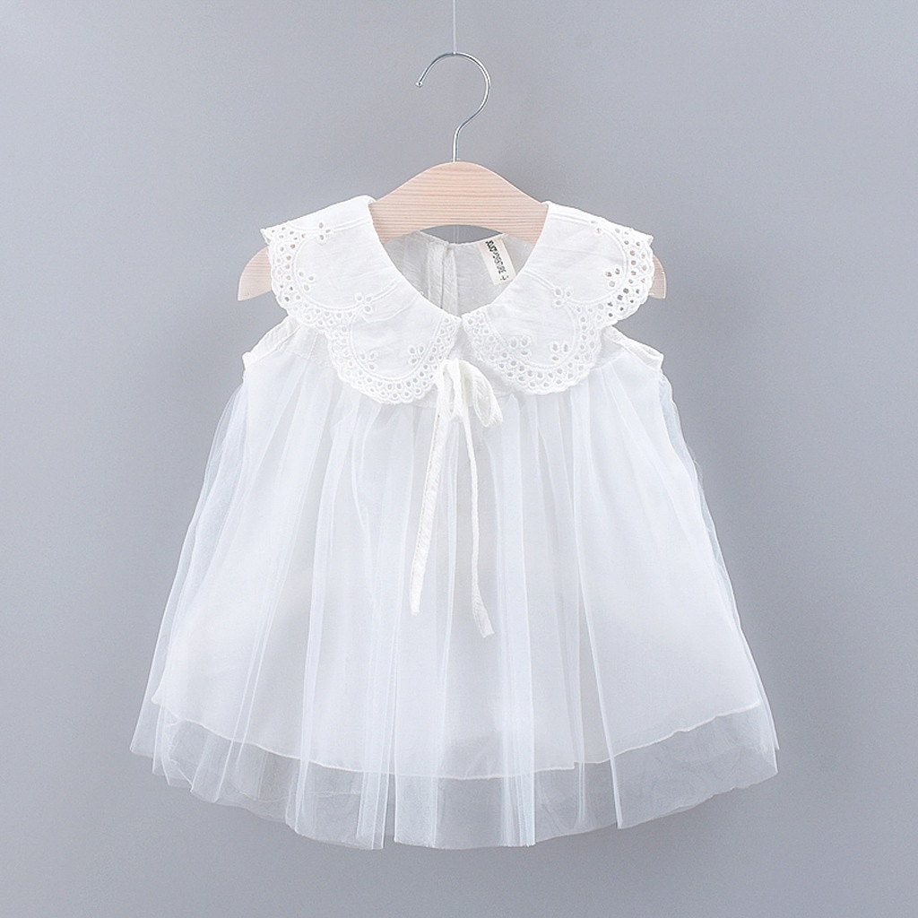 Cute baby girl dress Solid Bow Lace Tulle Party Princess Dress Clothing Pink White Dress for Toddler Kid robe bebe HOOLER