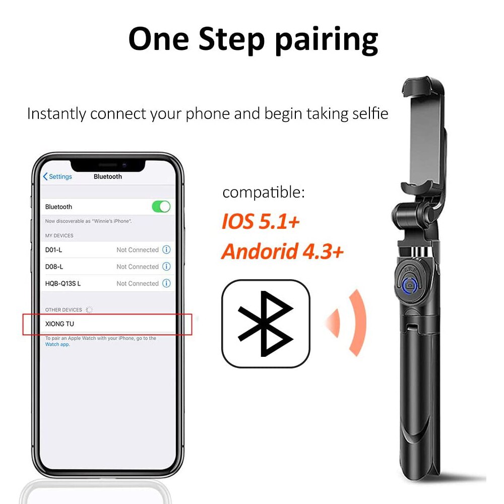 Selfie stick med stativ stander bluetooth fjernbetjening mobiltelefon selfie stick holder til iphone/huawei smartphone live foto