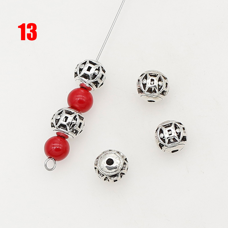 Perles en métal évidées en argent tibétain, fleur faite à la main, perles d'espacement papillon, fabrication de bijoux européens bricolage, 8mm, 24 modèles, 10 pièces par lot