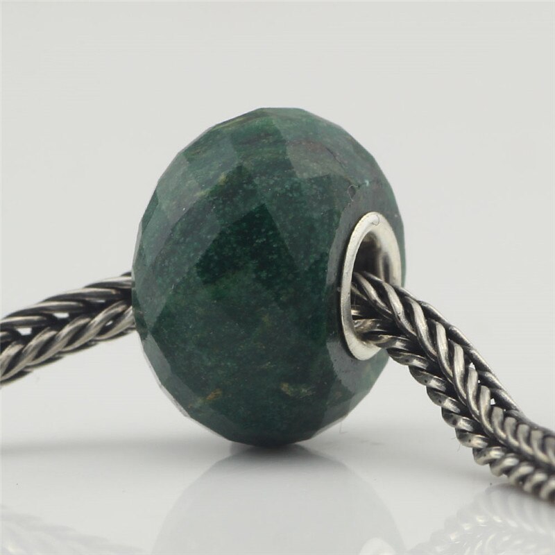 Faceted Grüne Perlen 925 Sterling Silber Natürliche Steine Fit Europäischen Charme Armbänder Runde Perlen Für Schmuck Machen Große Loch