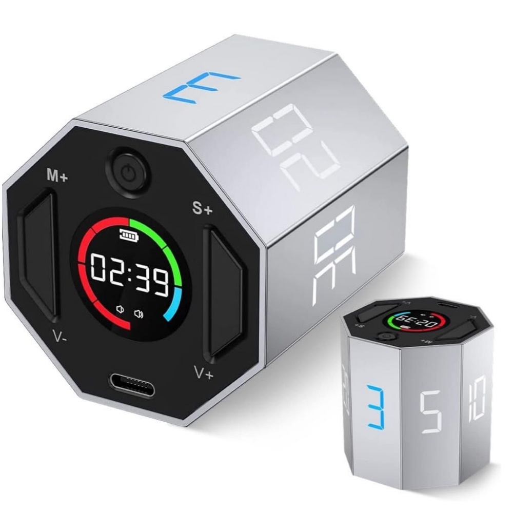 Digital Cube Timer,Magnetic Visual Timer with Flip Countdown and LED Display, Cube Digital Timer for Kitchen Cooking, Work