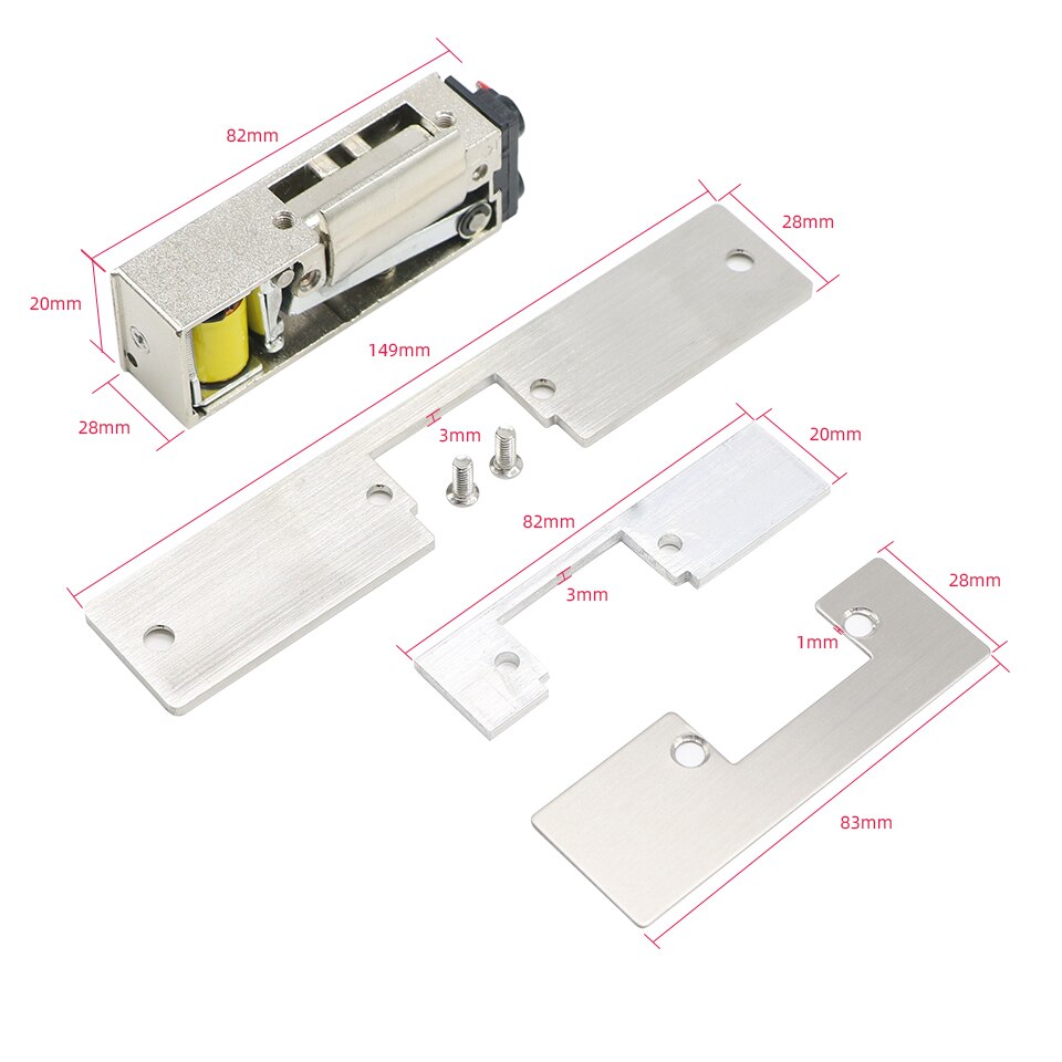 Jeatone Adjustable Lock-tongue Secure Electric Strike Lock Door Double Unlock Mode NC/NO 12V Narrow-type Access Control System