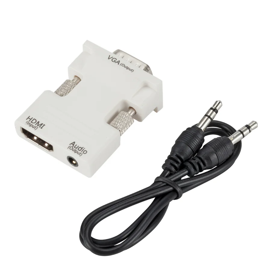 PzzPss HDMI-kompatybilny z konwerter VGA z 3.5Mm kablem Audio 1080P HDMI-kompatybilny żeński do VGA męski Adapter do PC Laptop: WHITE