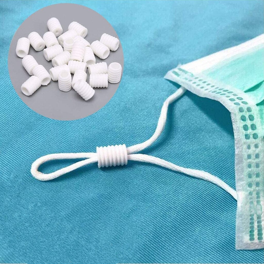 Cord Locks Silicone Toggles for Drawstrings Elastic Cord Silicone Adjustment Buckles Adjuster Non Slip Stopper For Face Mask: 200Pcs / White