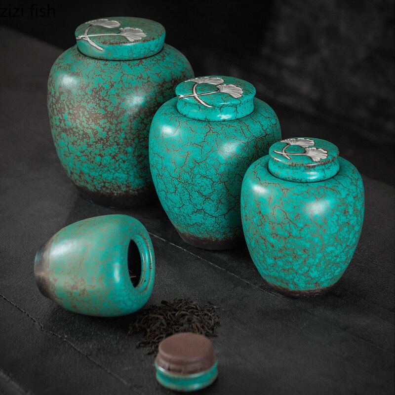 Green Sealed Can Ceramic Tea Caddy Tea Box Tea Container Tea Organizer Storage Tank Tea Can Candy Jar Decorative Jar Storage Box