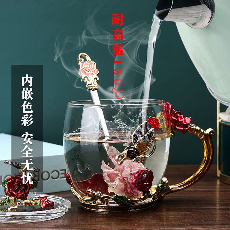 Home water cup heat-resistant glass tea cup coffee cup flower tea cup wine glasses whiskey glass water bottle