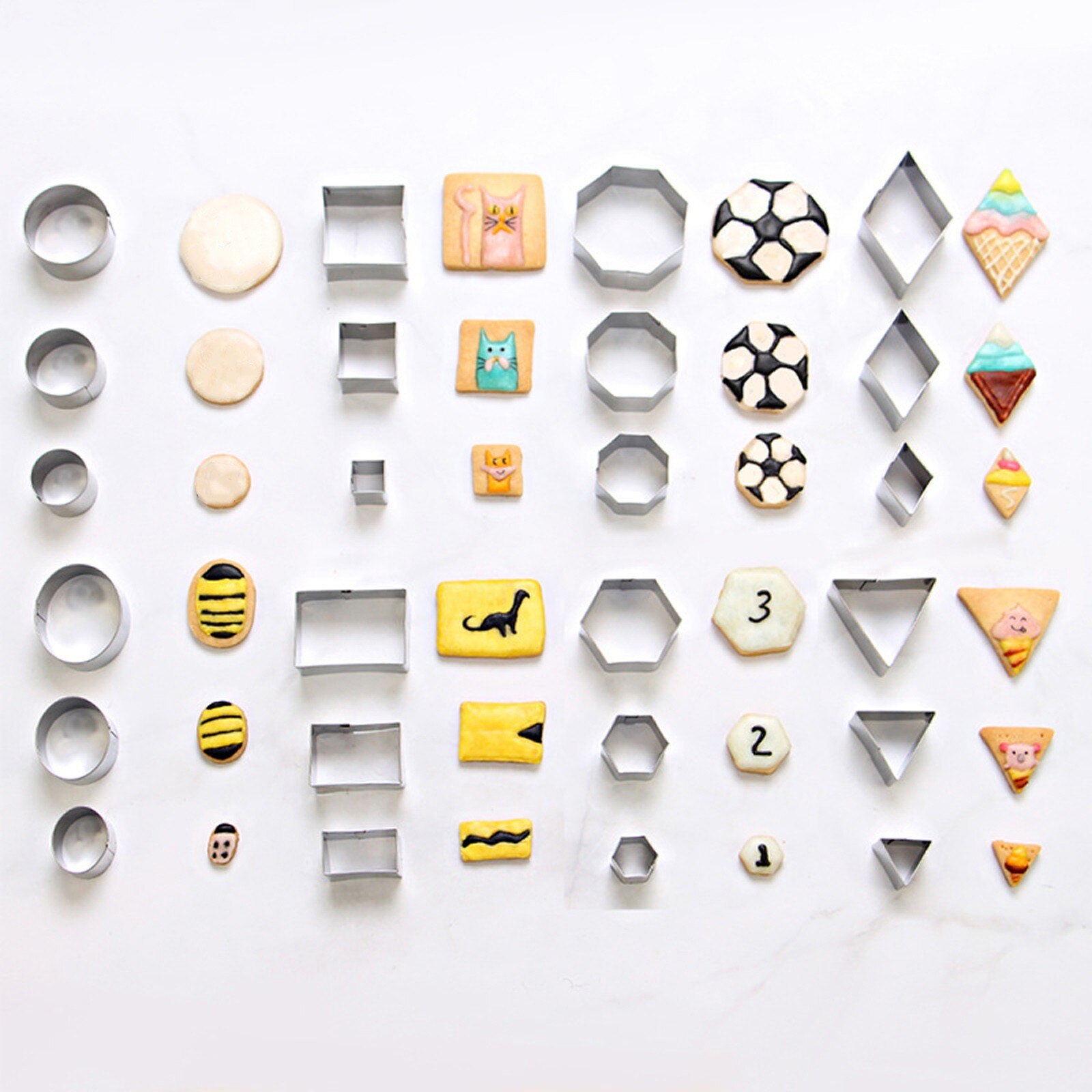 4 #24 Pcs Diy Cake Keuken Fondant Roestvrijstalen Huishoudelijke Cookie Cutter Set Biscuit Mold Dessert Bakken Tool Geometrische vorm