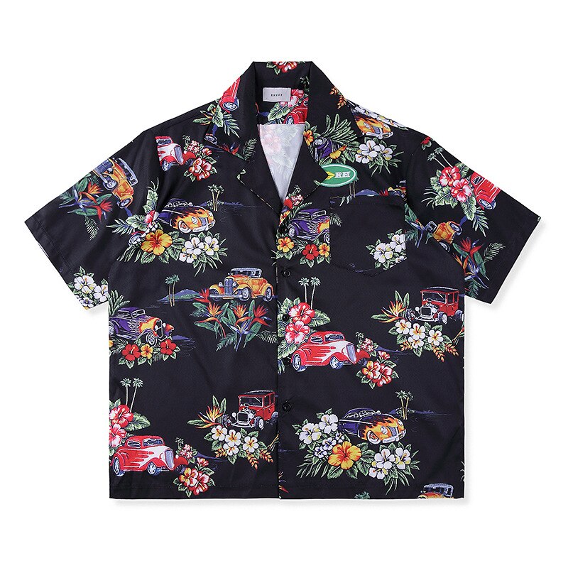 RHUDE – chemise à manches courtes avec imprimé floral et voiture, style , rue, hawaïen