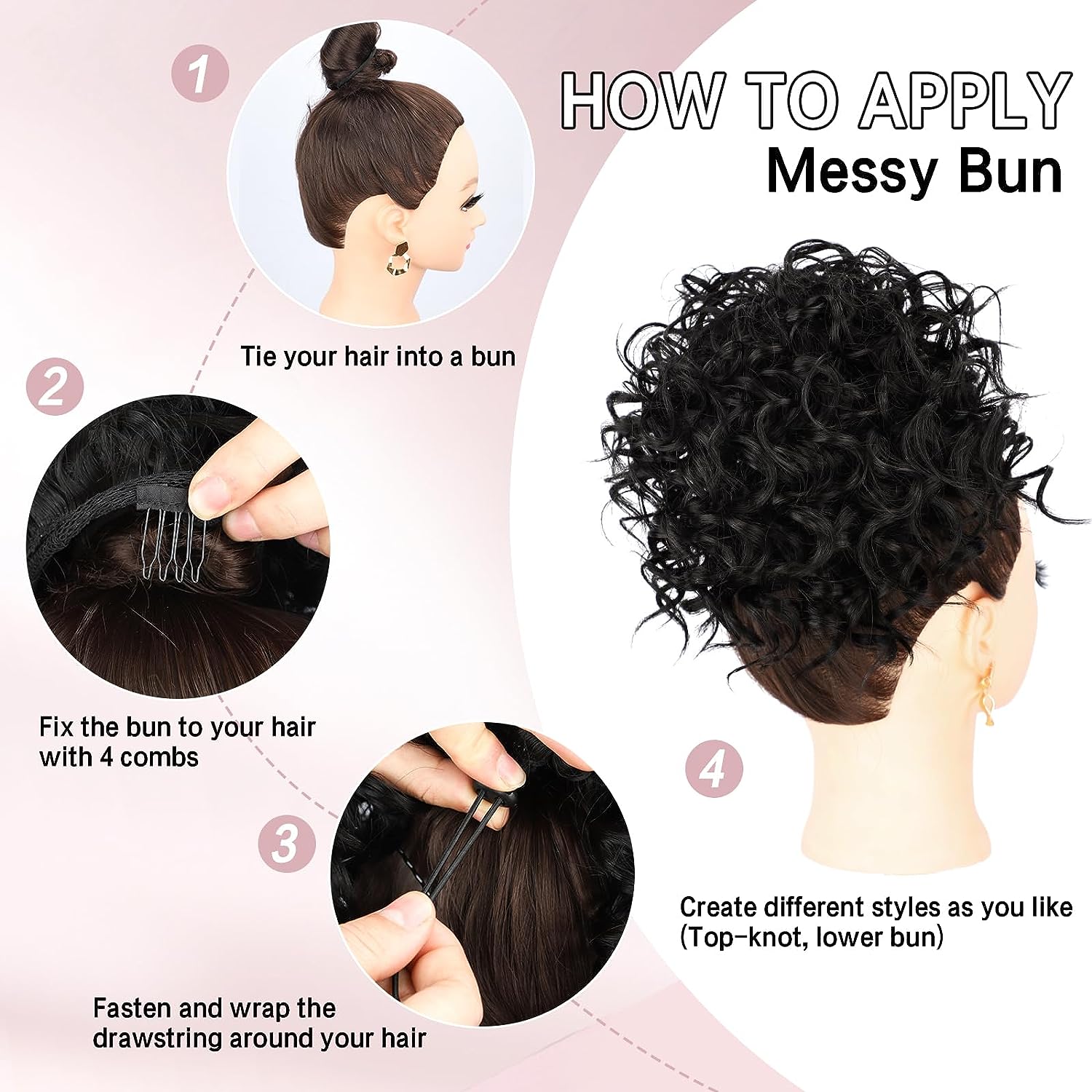 Chignon en désordre pour femmes, cordon élastique, vague lâche, grand Chignon bouclé, Extension queue de cheval bouffante synthétique
