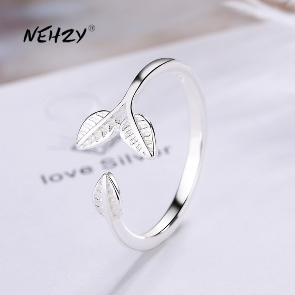 NEHZY 925 Sterling Silver Woman Jewelry Flower Shape Leaf Retro Simple Size Adjustable Ring