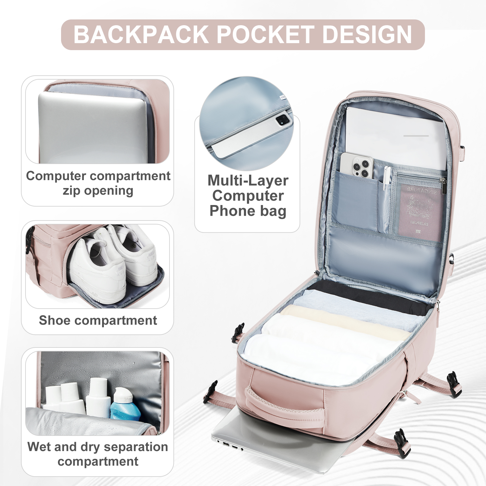 Mochila de viaje para avión de cabina Ryanair 40x20x25 aprobada por vuelo, mochila para ordenador portátil para mujeres y hombres, mochila femenina de