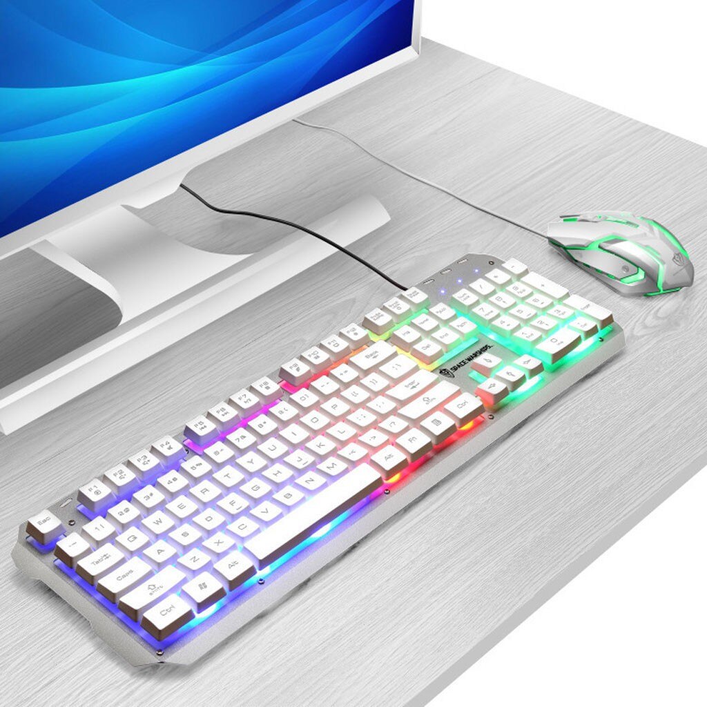 Cable Rainbow Backlit USB Interface for Game Mechanical Keyboard Ergonomics Game 104 Keyboard Mouse Kit USB Plug and Play