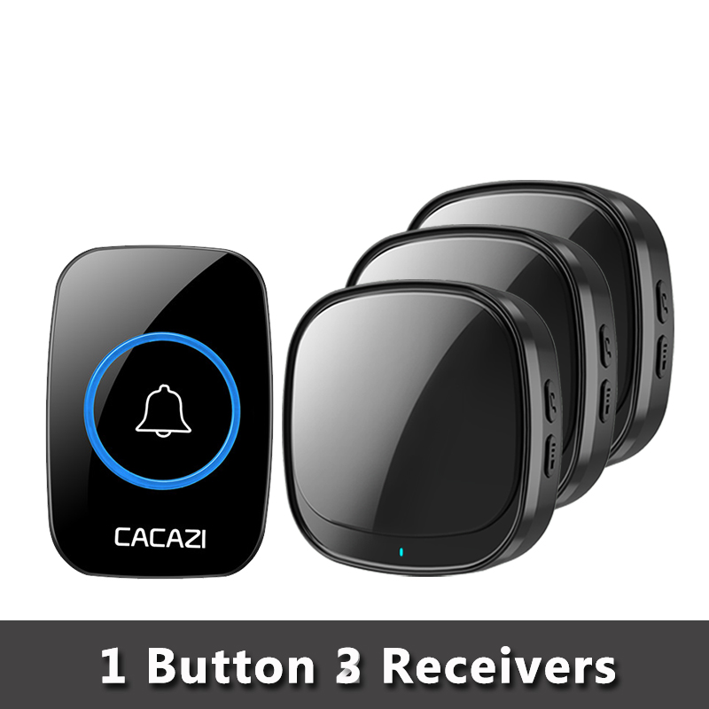 Cacazi Usb Draadloze Deurbel 60 Chimes 5 Level 150M Bereik Deur Bellen Bell Waterdicht Batterij Knop Usb Plug led Ontvanger: B 1Button 3Receiver