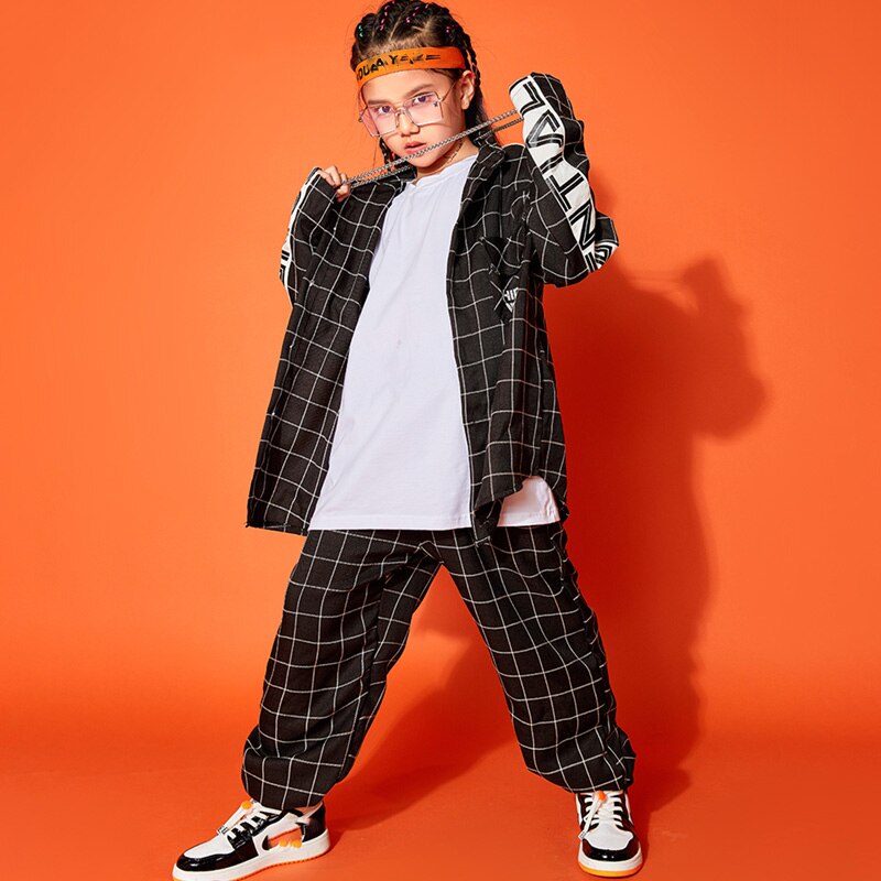 Children'S Hip-Hop Dance Costumes For Kids Boys Lattice Jacket Shirt Hiphop Pants Suit Girls Jazz Street Dance Clothes DQS5795