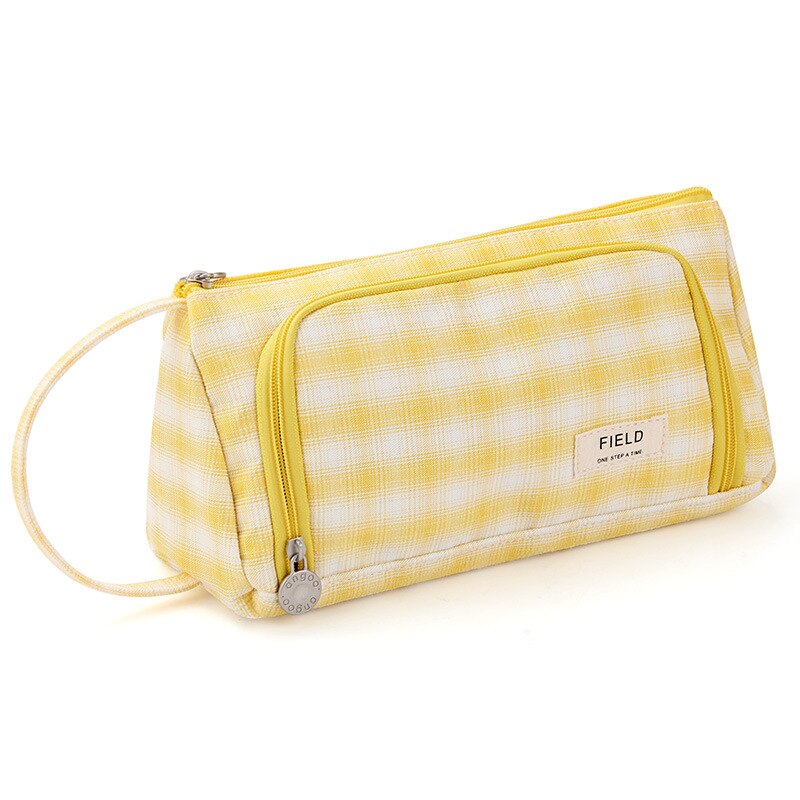 Angoo [Pure] Kleur Etui, Multi Slot Pen Zak, grote Opslag Pouch Organizer Voor Briefpapier Cosmetische Reizen Portemonnee A6443: Lemon Yellow Field