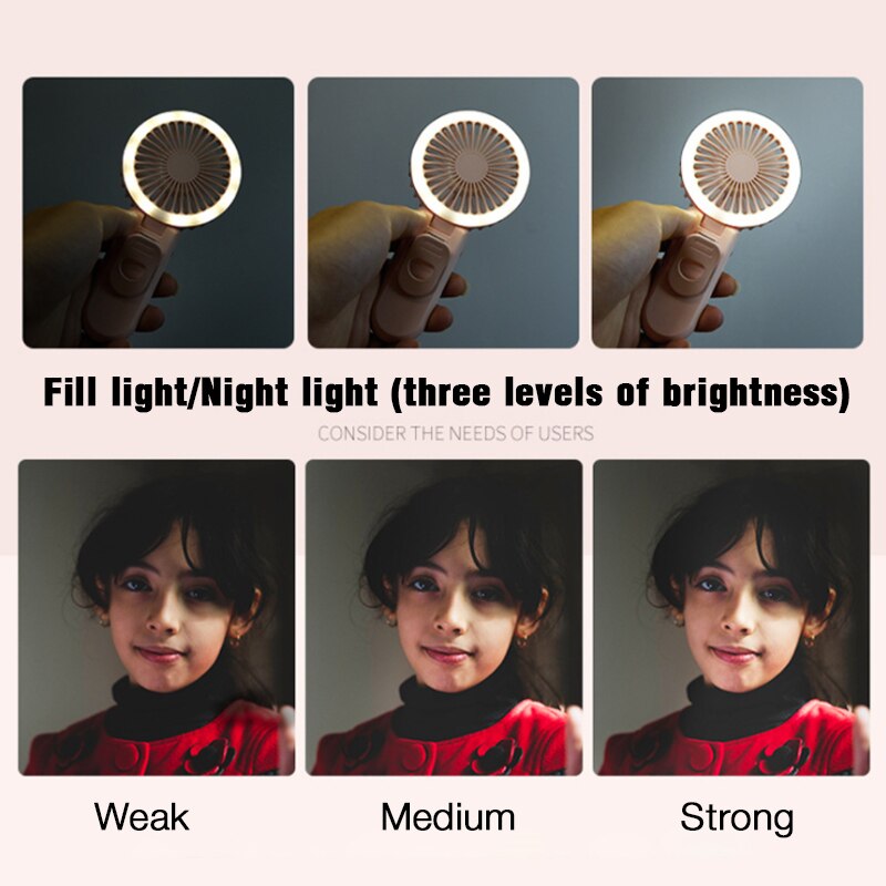Selfie Led Ring Licht Met Ventilator 3 Niveau Licht Draagbare Mobiele Selfie Lamp Clip Telefoon Oplaadbare 800Mah Fotografie