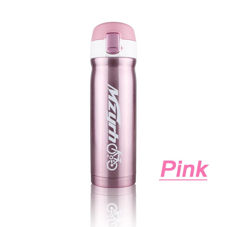 450ml mountain bike equitação da bicicleta garrafas de água dupla garrafa térmica aço inoxidável chaleira garrafa de bebida aço inoxidável: Pink Bottle