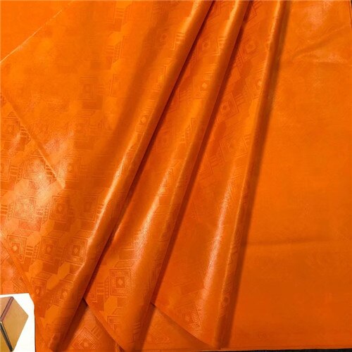 Bazin riche getzner atiku | Tissu en dentelle blanche pour hommes, tissu africain riche, tissus pour patchwork, 5yard/ensemble L1402-: Orange