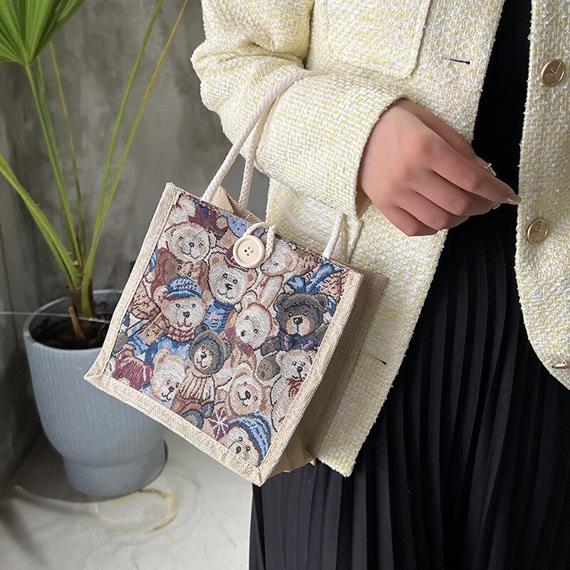 Borsa a tracolla da donna Kawaii orso borsa a tracolla con stampa su tela femminile studente di moda Shopping borsa portatile borsa da donna regali per ragazze