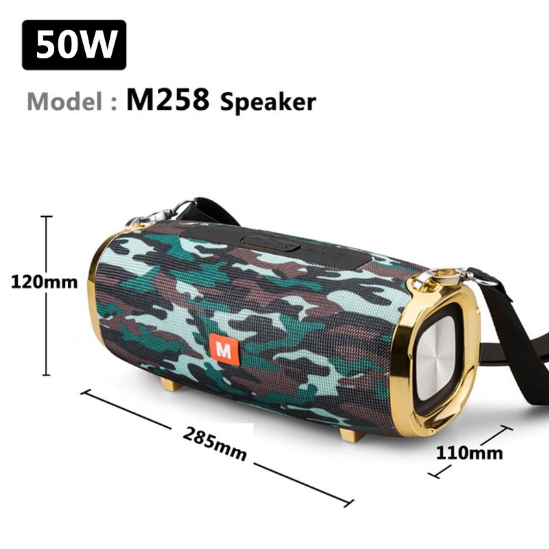 Wireless Bluetooth Speaker Outdoor Portable Subwoofer Colum 3D Stereo Soundbar 4000mAh Battery Music 48 Hours FM / Aux / TF: 50W M258 Gamouflage