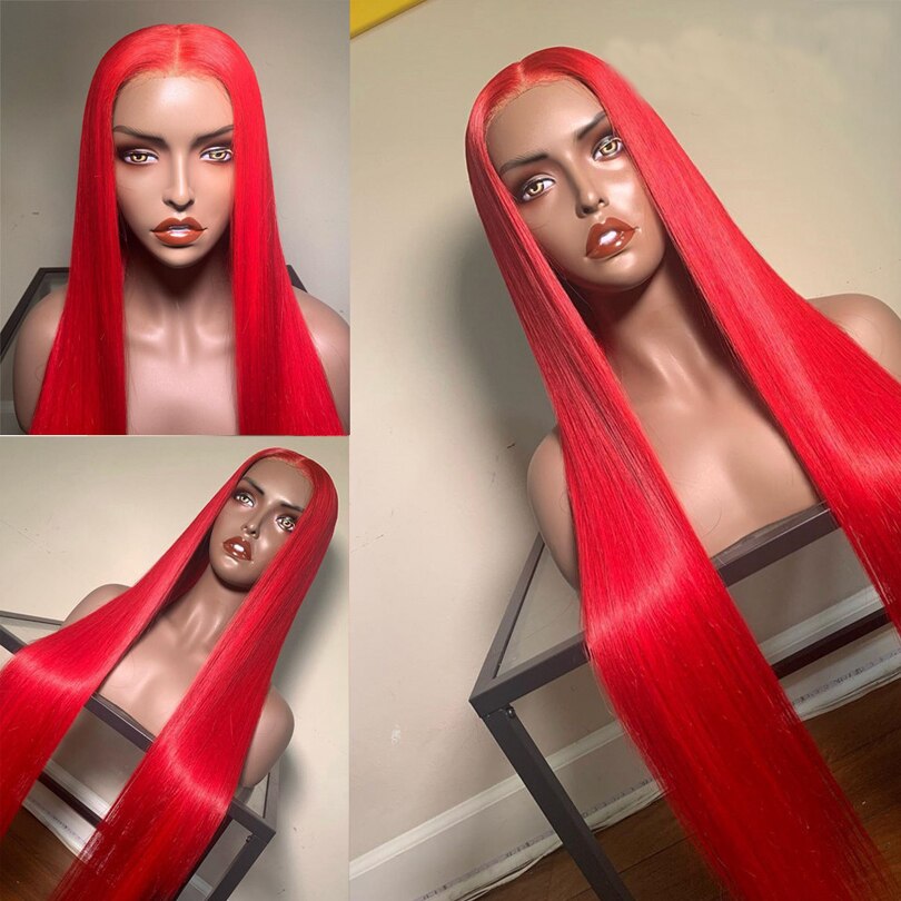 Red Synthetic Lace Front Wig Long Straight Middle Part Wigs for Women Glueless High Temperature Fiber Hair Wigs with Baby Hair