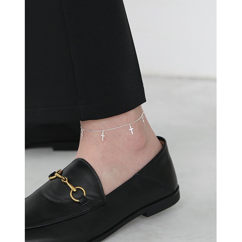 S'steel 925 Sterling Silver Anklets For Women Cross Anklet Party For Girls Tobillera De Plata De Ley Mujer Fine Jewelry