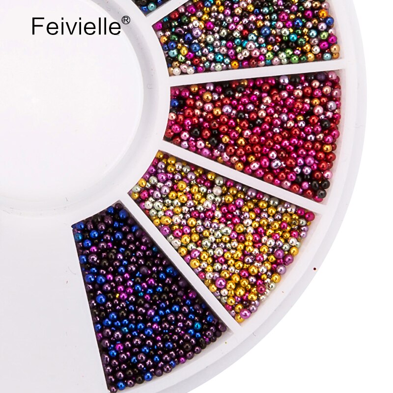 Feivielle 1 Wielen 0.8Mm Gemengde 12 Kleuren Caviar Kralen Diy Nail Manicure 3D Nail Decors Staal Bal Glitter nail Art Decoratie