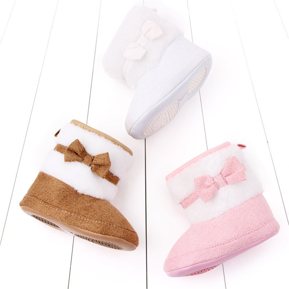 Winter Cotton Casual Flat Baby Boots Toddler Boy Girl Booties Shoes with Bowknot for Kid 0-12 Months