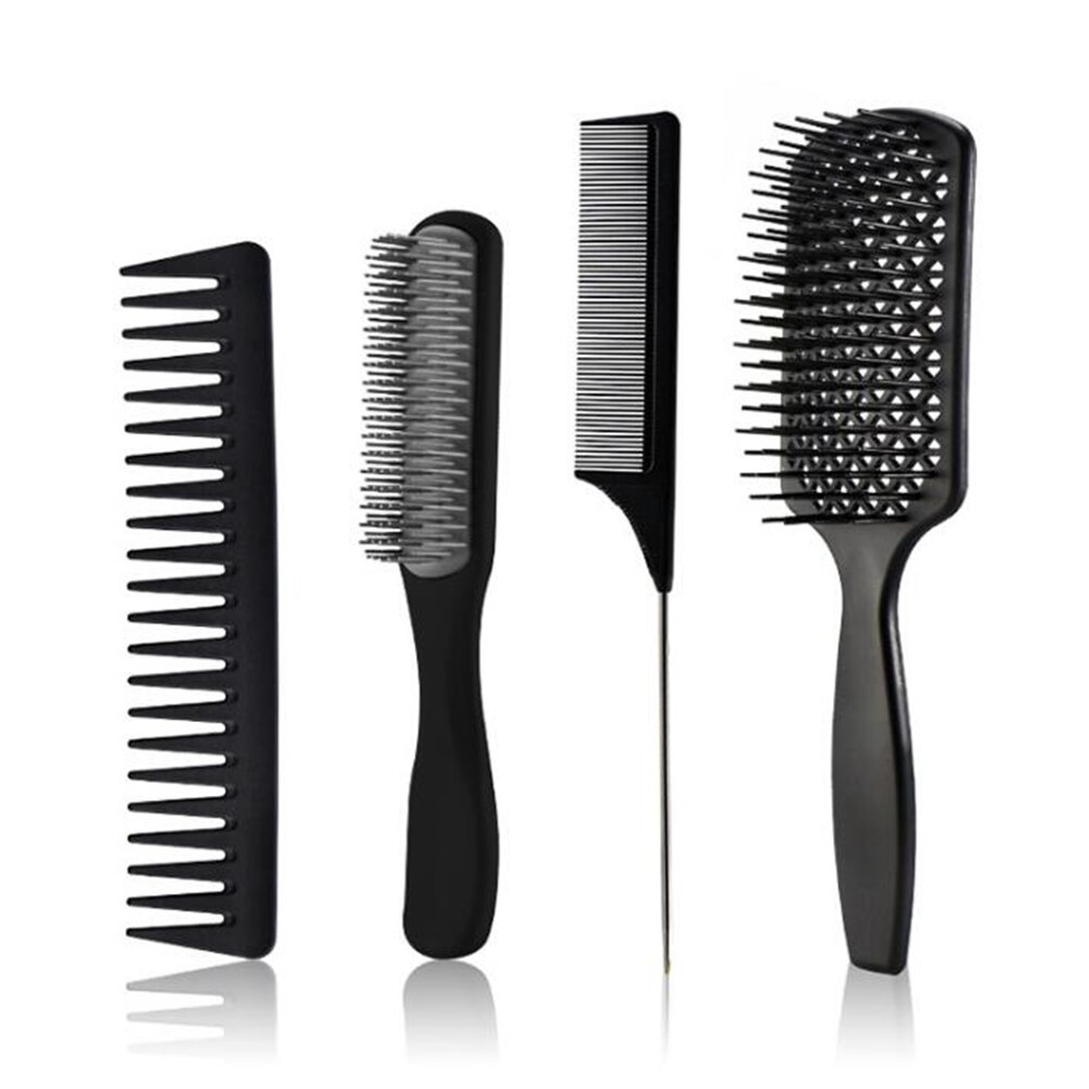 4 Stks/set Professionele Kappers Combs Detangling Hair Borstel Haar Kam Snijden Massage Kapper Gereedschap Salon Accessoires: Black