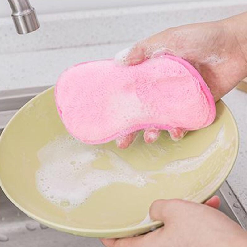Dish Towel Bamboo Fiber Kitchen Cleaning Tool Cloths Double Sided Antibacterial Dishcloths Washing Scrubbing Sponges: Pink